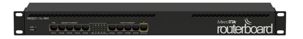 RouterBOARD, 5 10/100 Ethernet ports, 5 10/100/1000 Ethernet ports, PoE in and PoE out, Rack Mount 1U