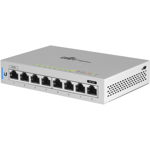 UniFi Switch, 8 Gigabit Ethernet Ports, 1x PoE out, 1x PoE in