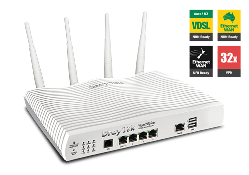 ADSL/VDSL/UFB Router, USB, 4xGigE LAN, VPN, QoS, VLAN, 802.11ac WiFi Vigor 2862ac