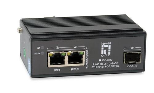 3-Port Industrial Gigabit POE Switch, 802.3at PoE+ in and out, 1x SFP