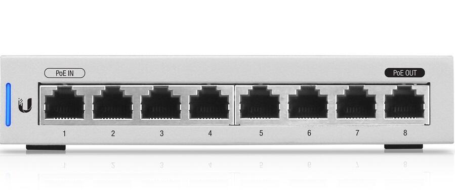 UniFi Switch, 8 Gigabit Ethernet Ports, 1x PoE out, 1x PoE in (No PSU)