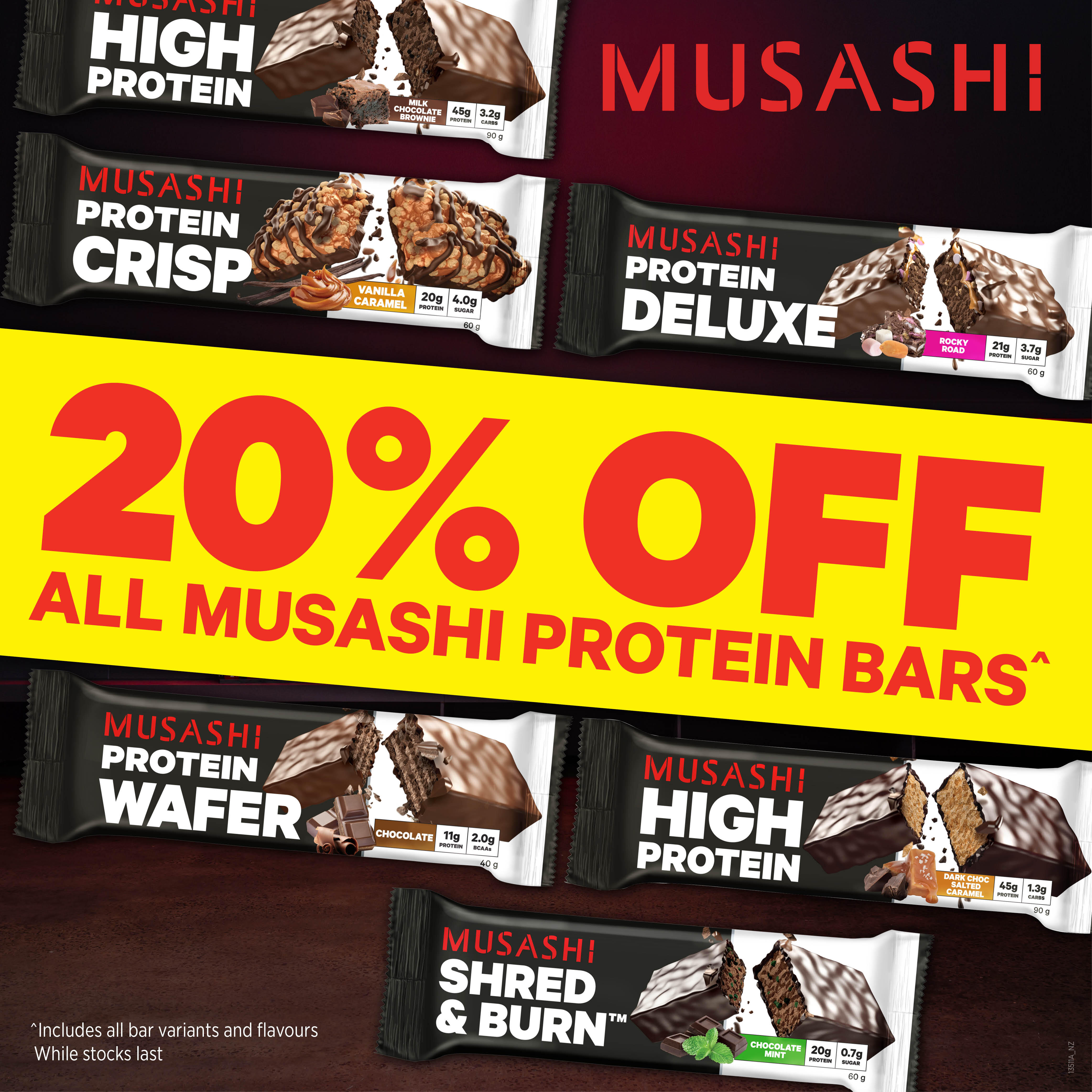 Musashi 20% off bars 2024 