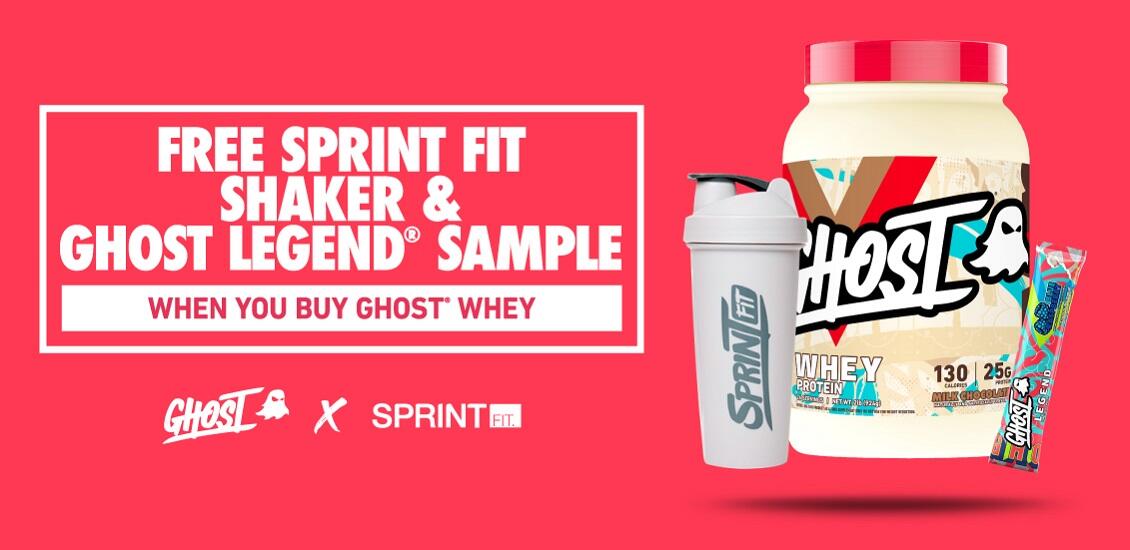 Ghost whey sprint shaker and sample 