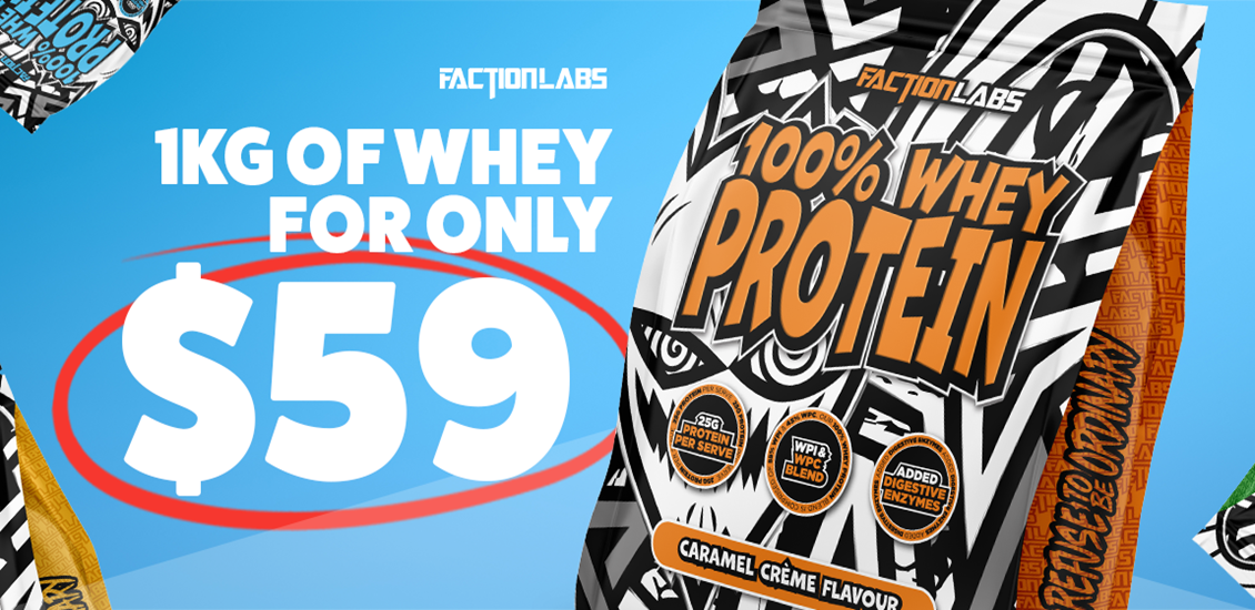 Faction Labs whey protein $59 