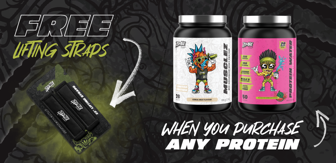 Free Zombie Labs wrist wraps with protein purchase 