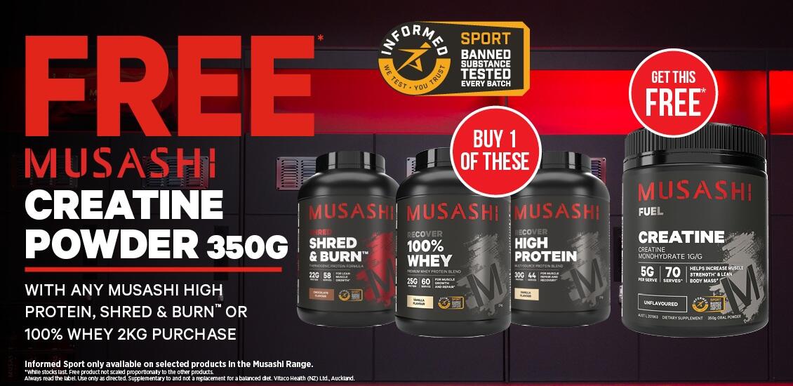 Musashi 2kg protein and free creatine gwp 