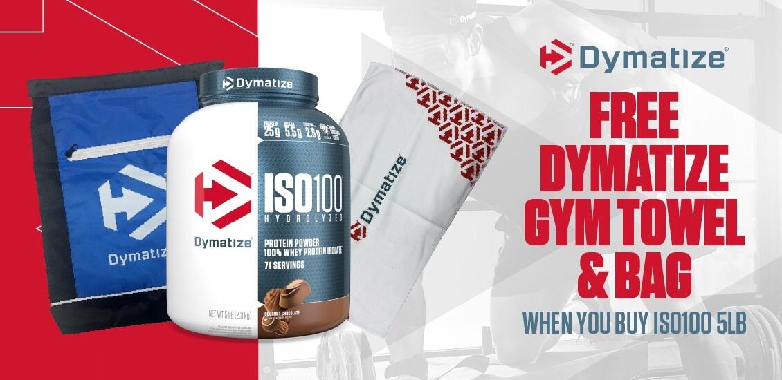 Dymatize iso-100 5lb towel and bag 