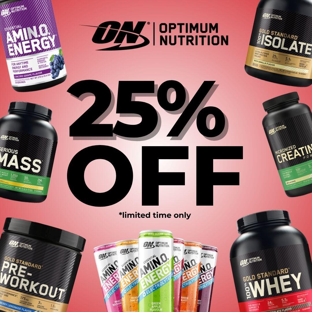 Optimum Nutrition 25% off banner 