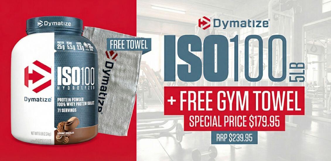 Dymatize iso 100 5lb with gym towel 