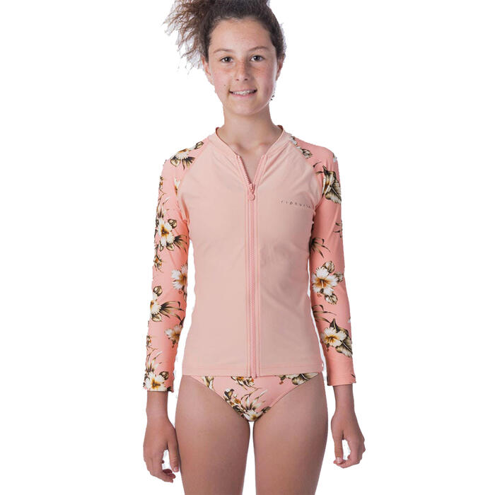 RIPCURL GIRLS ISLAND TIME ZIP LONG SLEEVE RASH TOP